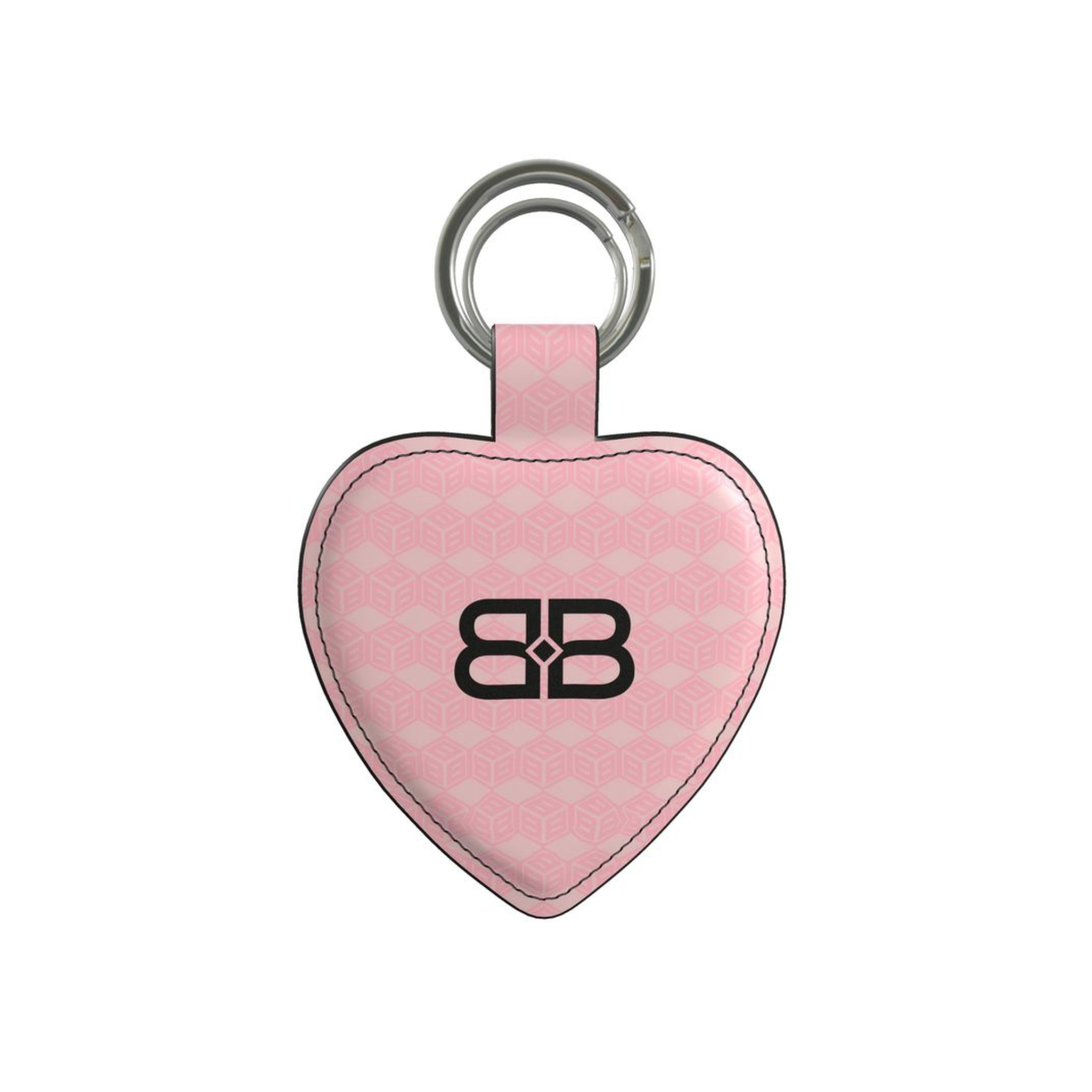 BB print heart-shaped smooth leather key ring