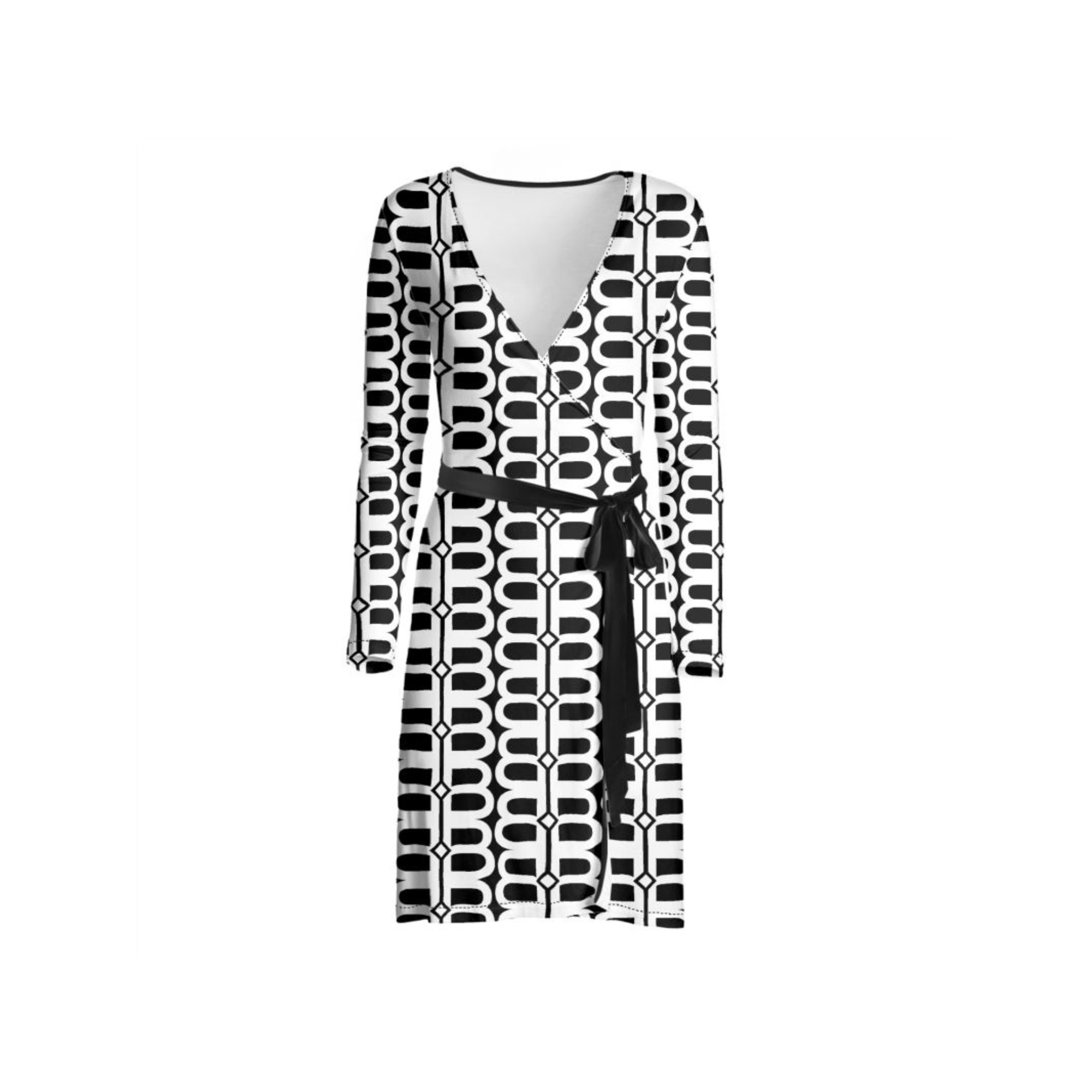 Wrap-around closure dress with BB print