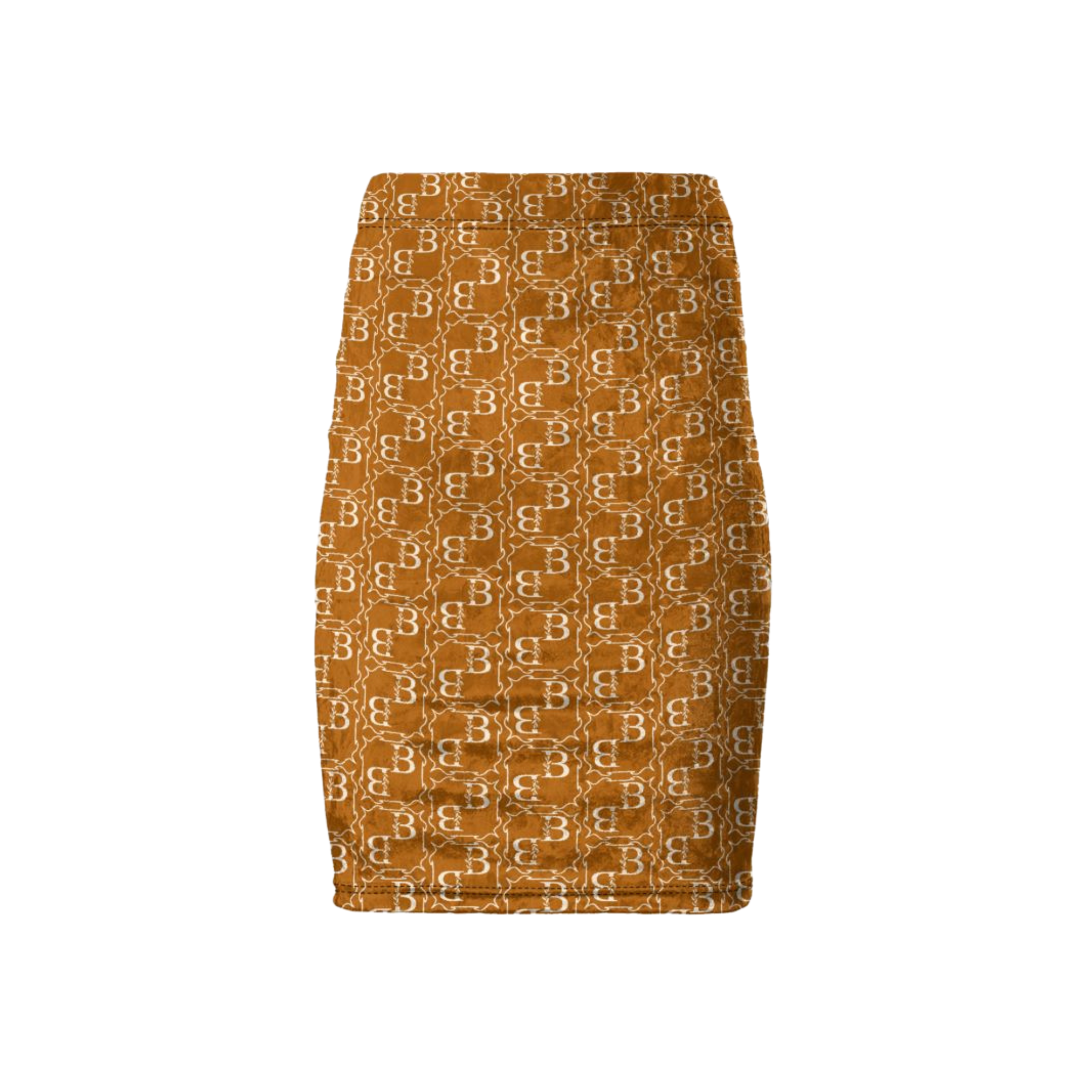 Velvet Pencil Skirt with Monogram Print